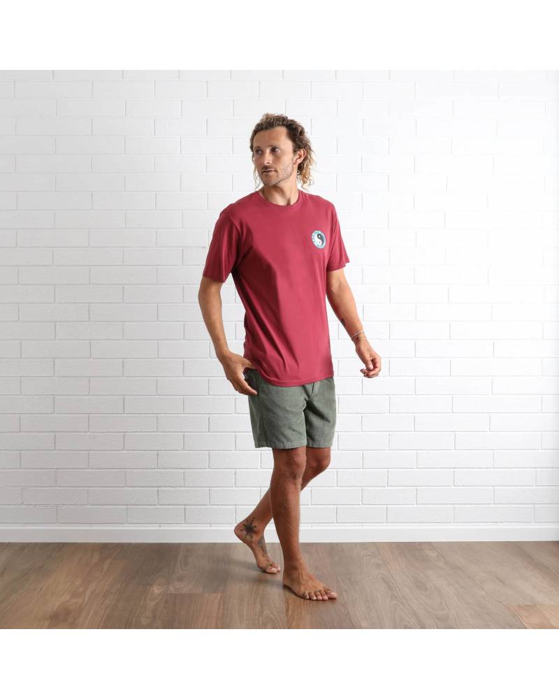 T&C OG Logo Tee - Claret/Blue worn front 