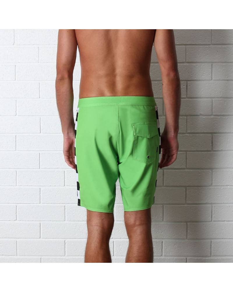 T&C Chunk Check Boardshort Green Flash - back on model