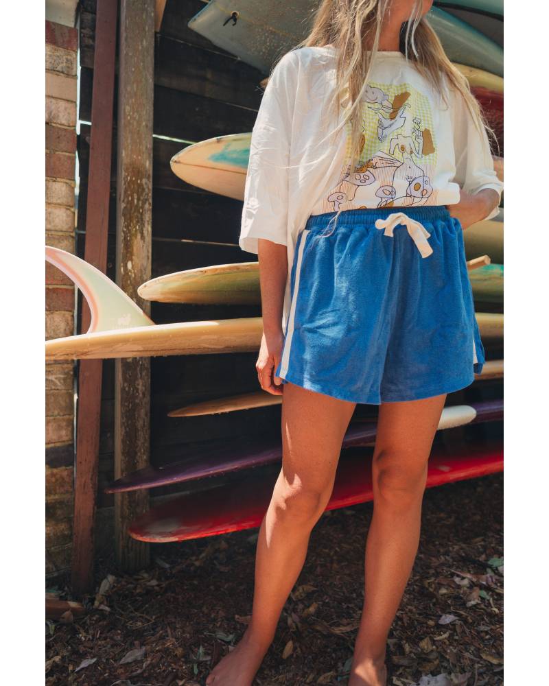 Lifestyle image with Cobalt Terry Shorts