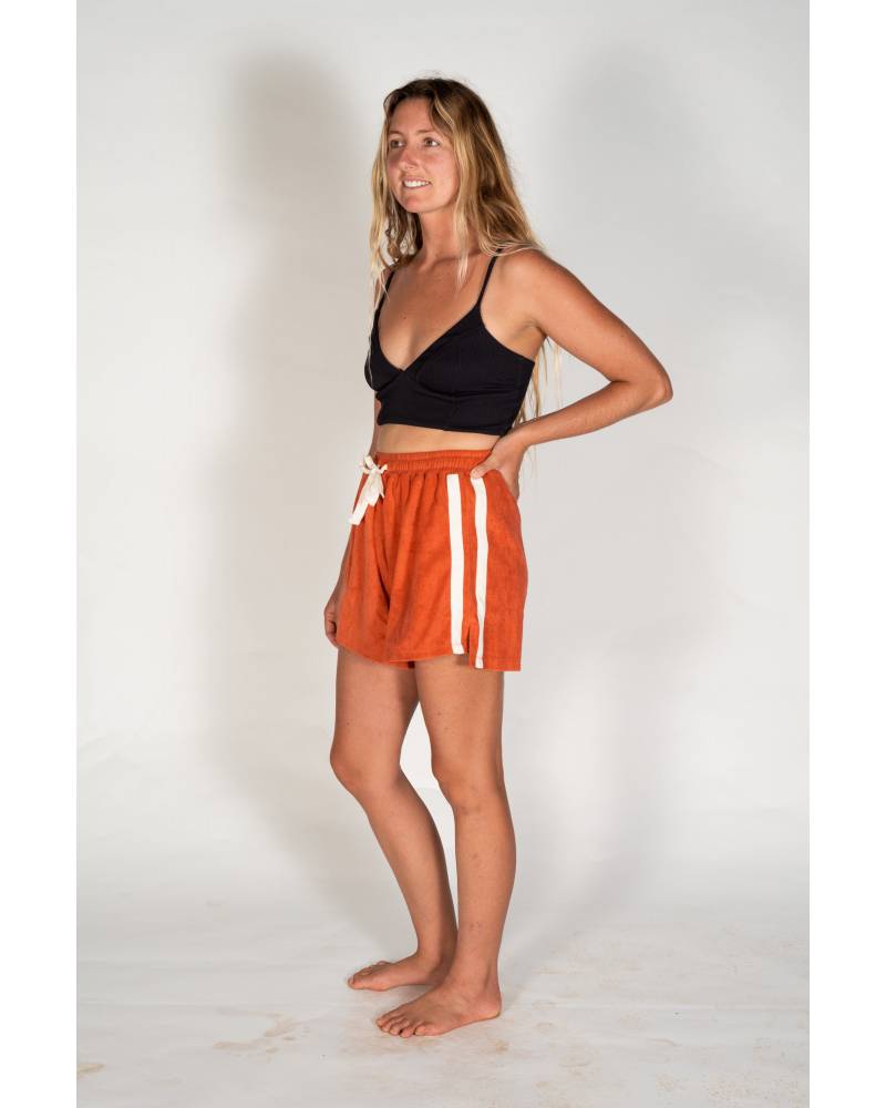 Full body side view with shorts