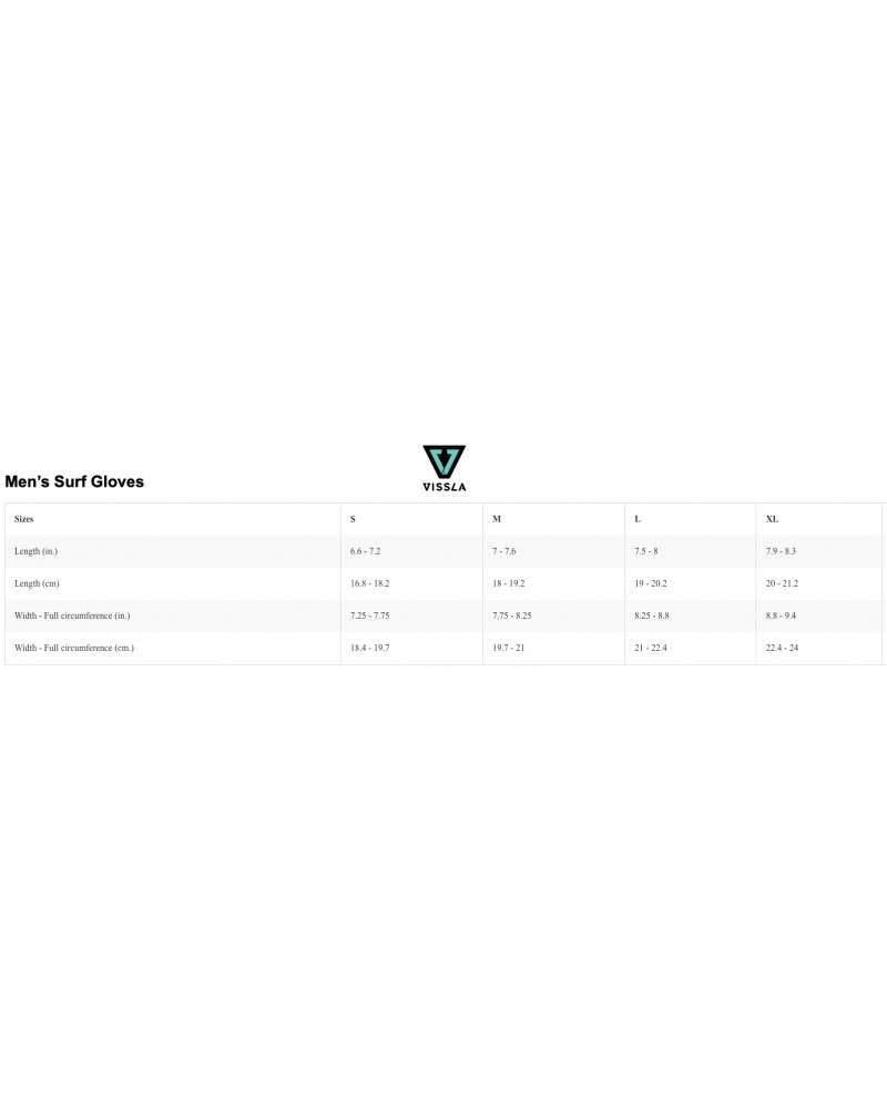 Vissla Men's Surf Gloves Size Chart