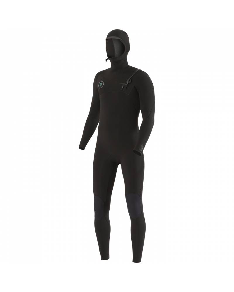 Vissla 7 Seas 4/3 Hooded Chest Zip Wetsuit - Black front