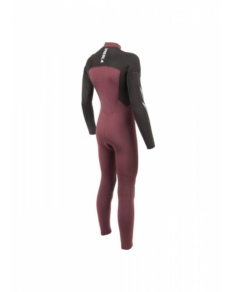 Vissla Boy's 7 Seas 4/3 Bolt Chest Zip Wetsuit - Wine back