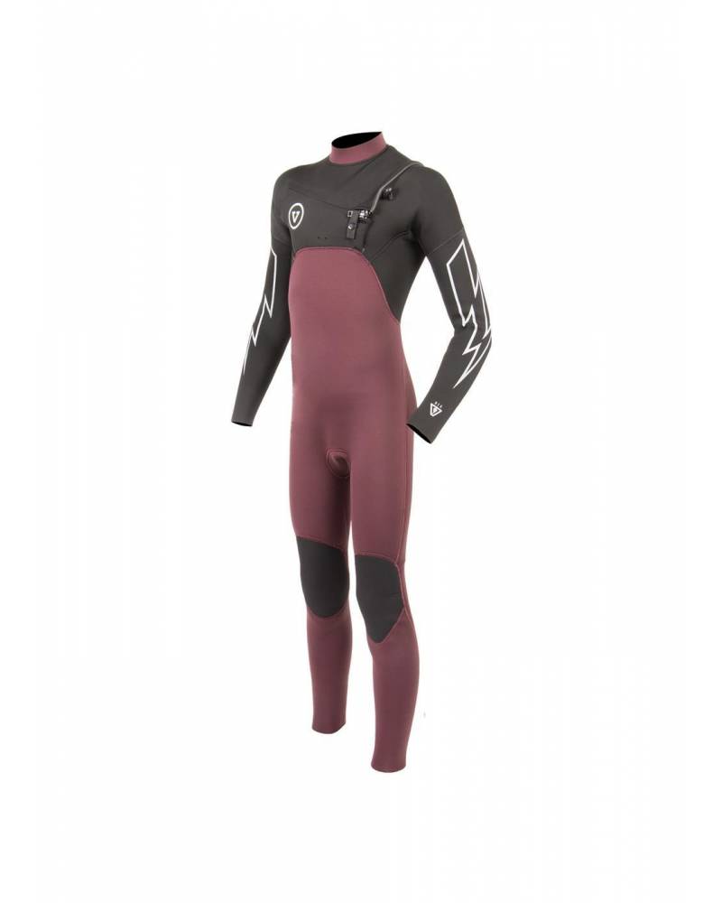 Vissla Boy's 7 Seas 4/3 Bolt Chest Zip Wetsuit - Wine front