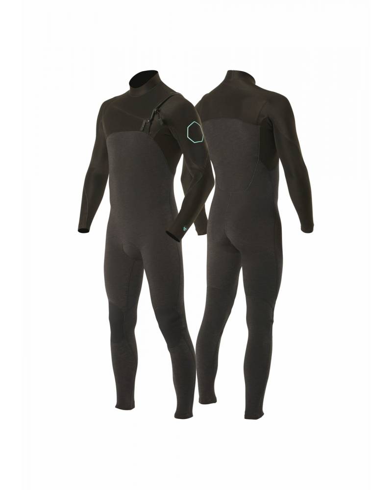 Vissla High Seas 3/2 Chest Zip - Black Heather - Front and Back