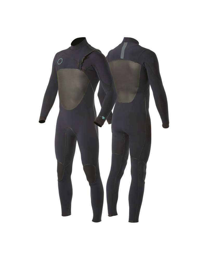 Vissla North Seas 3/2 Full Chest Zip - Black - Front and Back