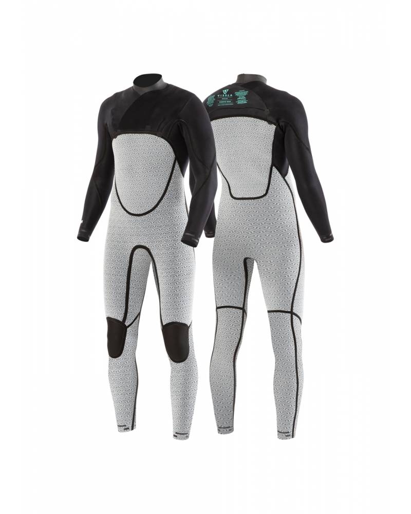 Vissla North Seas 3/2 Full Chest Zip - Black - White - Front and Back