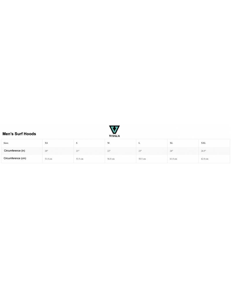 Vissla Men's Surf Hood Size Chart