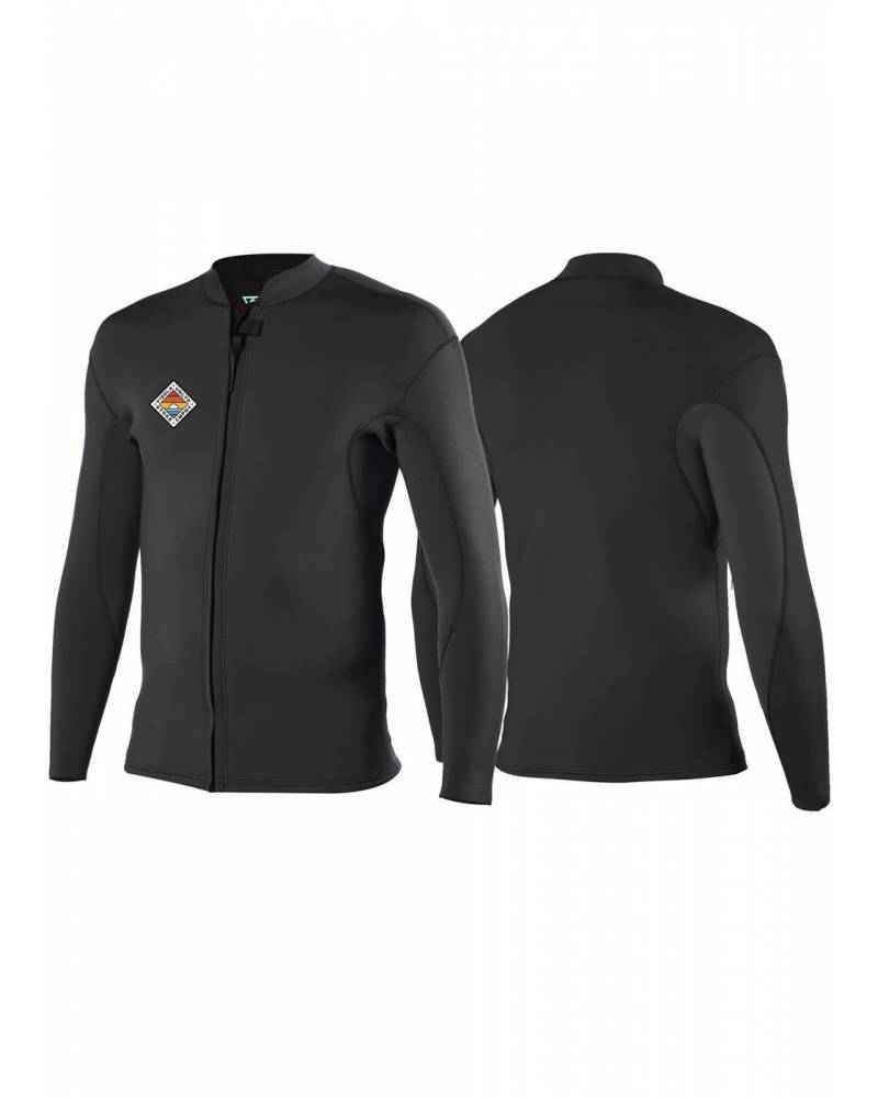 Vissla Solid Sets 2mm Front Zip Jacket - Black - Front & Back
