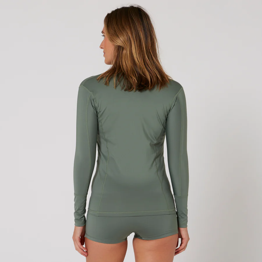 Ladies Oceana Long Sleeve Front Zip Lycra Vest - Olive