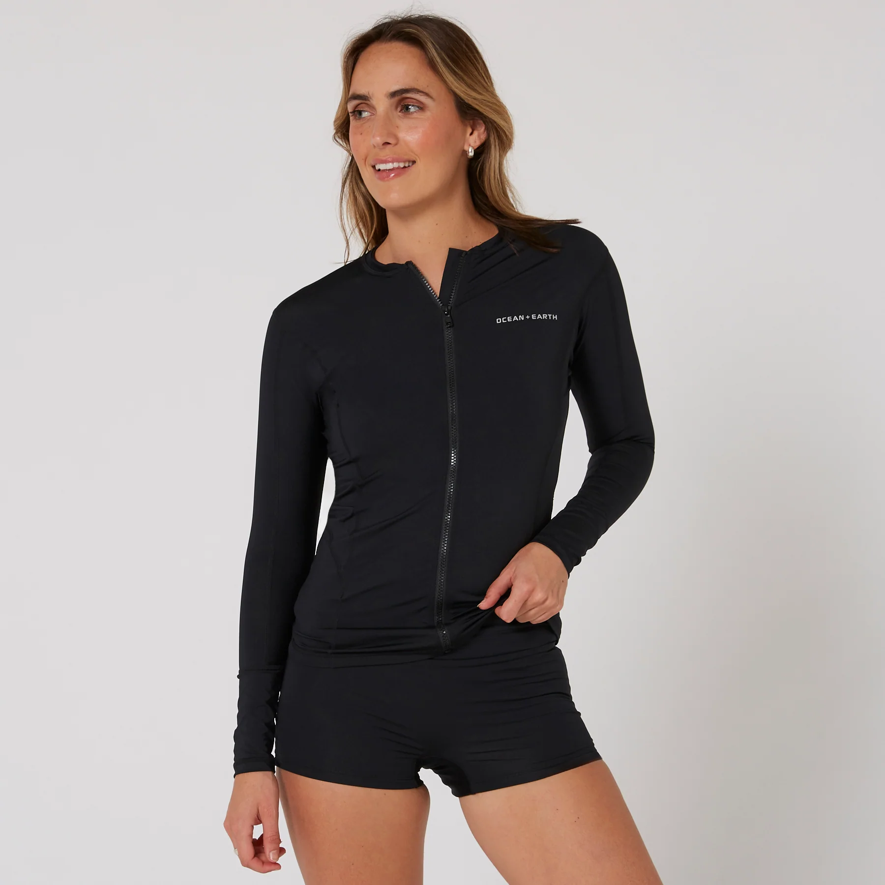 Ladies Oceana Long Sleeve Front Zip Lycra Vest Black