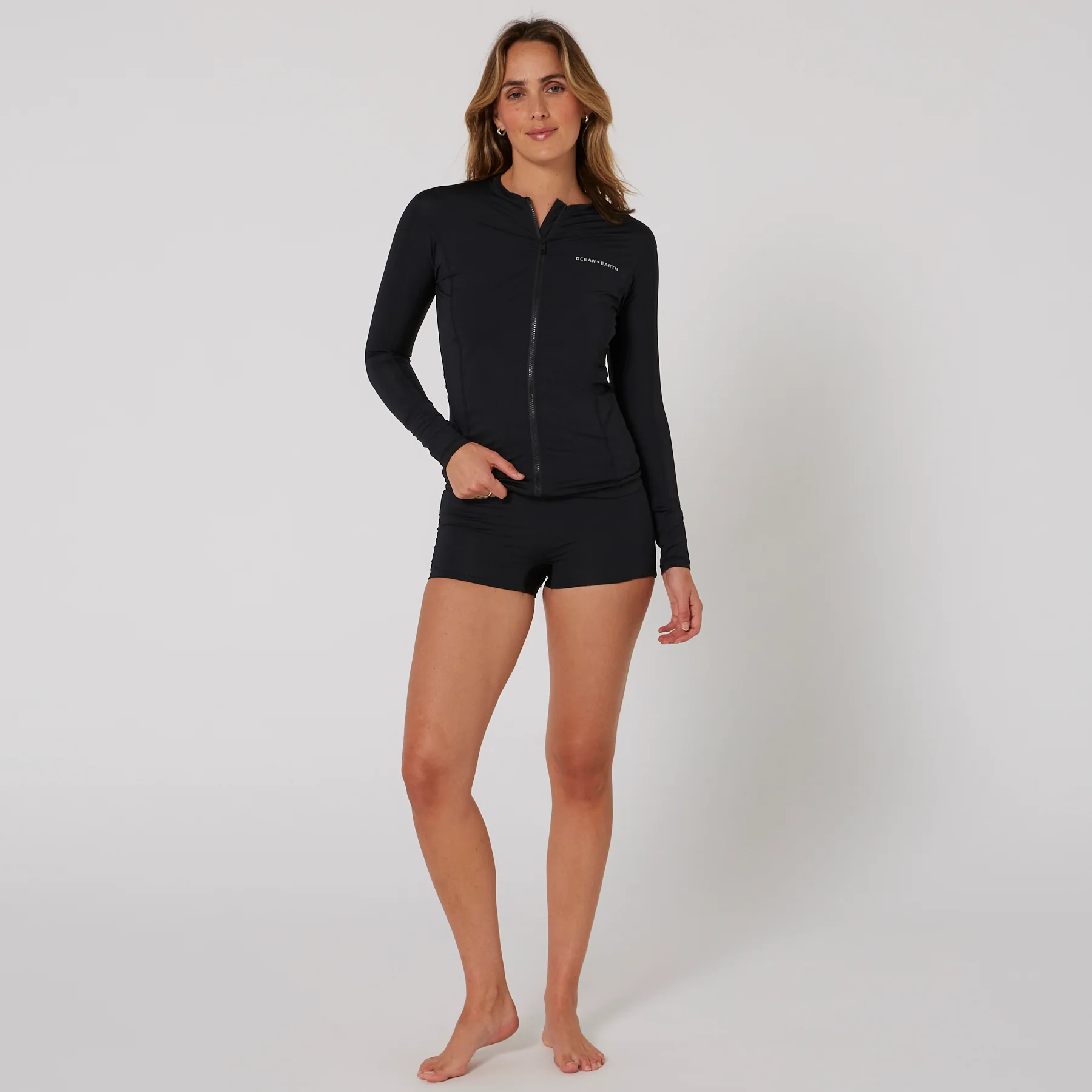 Ladies Oceana Long Sleeve Front Zip Lycra Vest Black