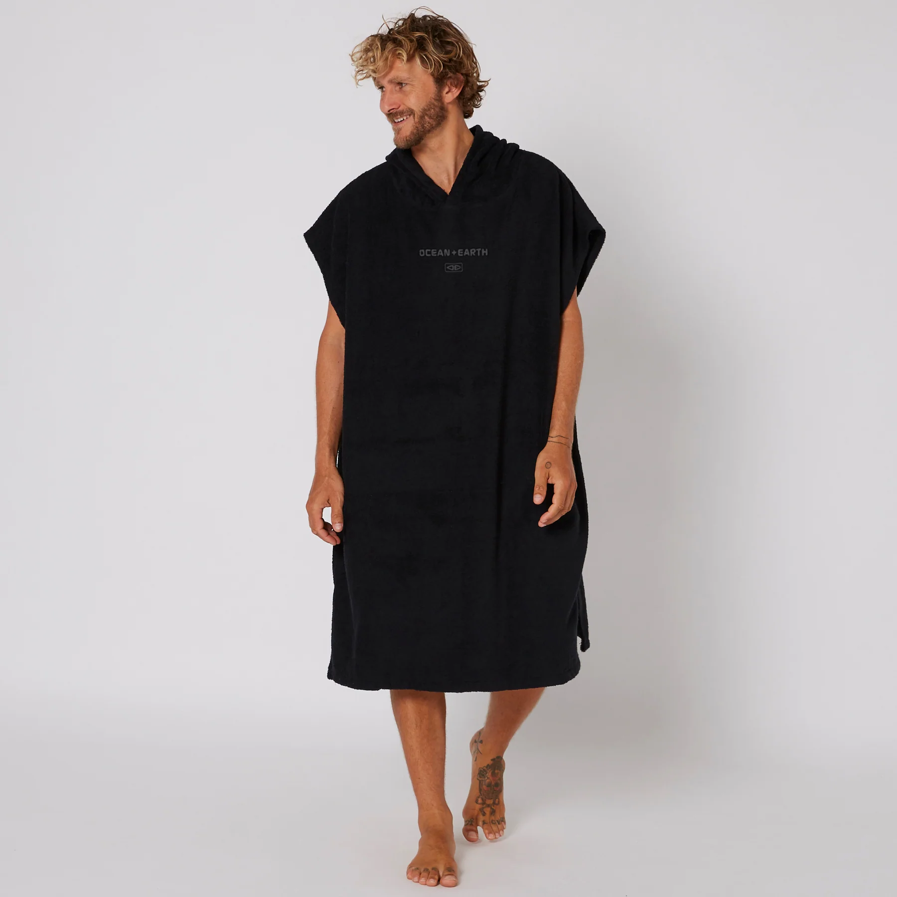 Mens Terry Hooded Poncho - Black