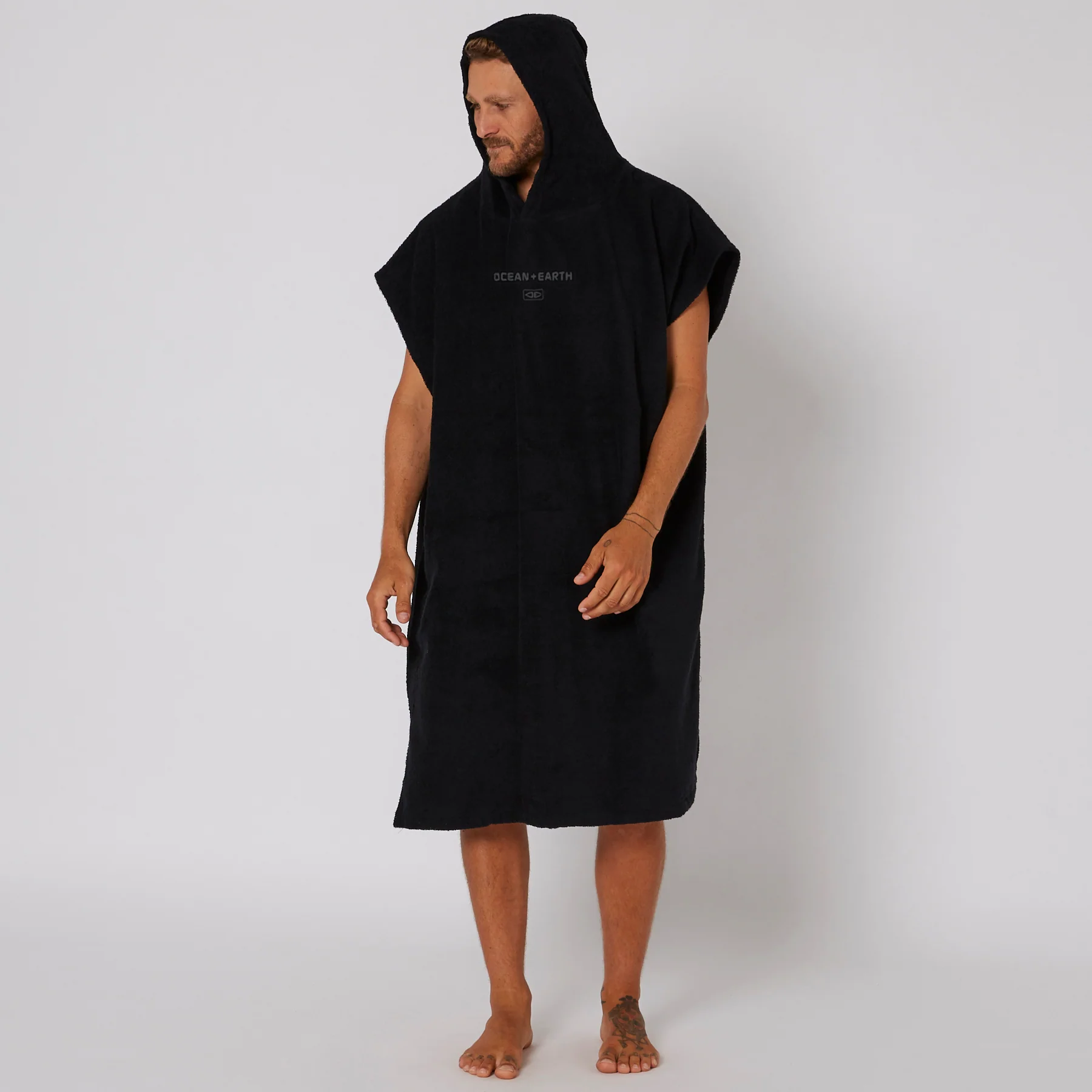 Mens Terry Hooded Poncho - Black
