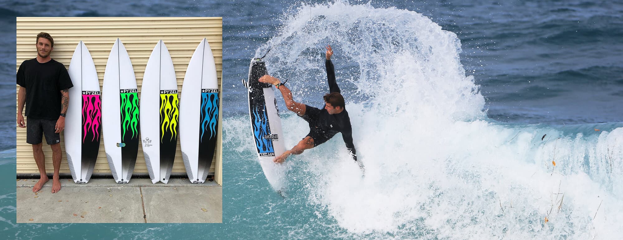 Jack Freestone showing off his Pyzel quiver