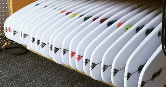 A lineup of brand new Lost Surfboards