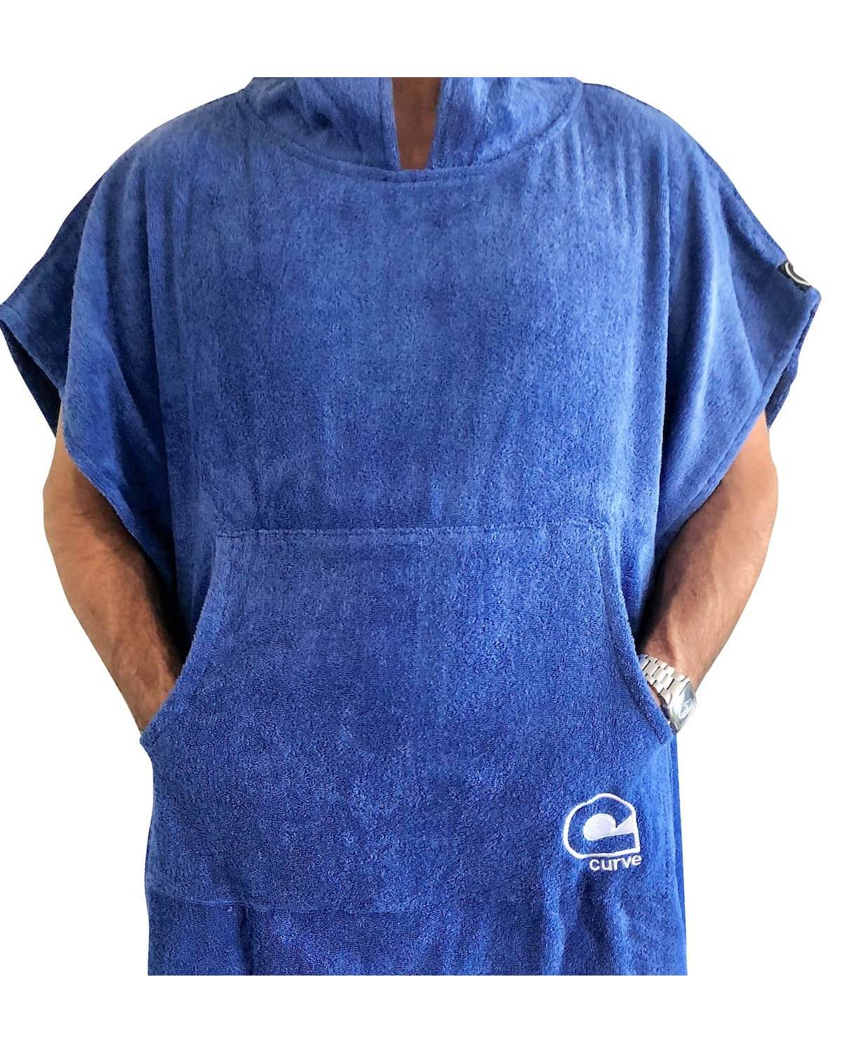 Curve Surf Poncho Towel - Cotton Blue kangaroo pocket