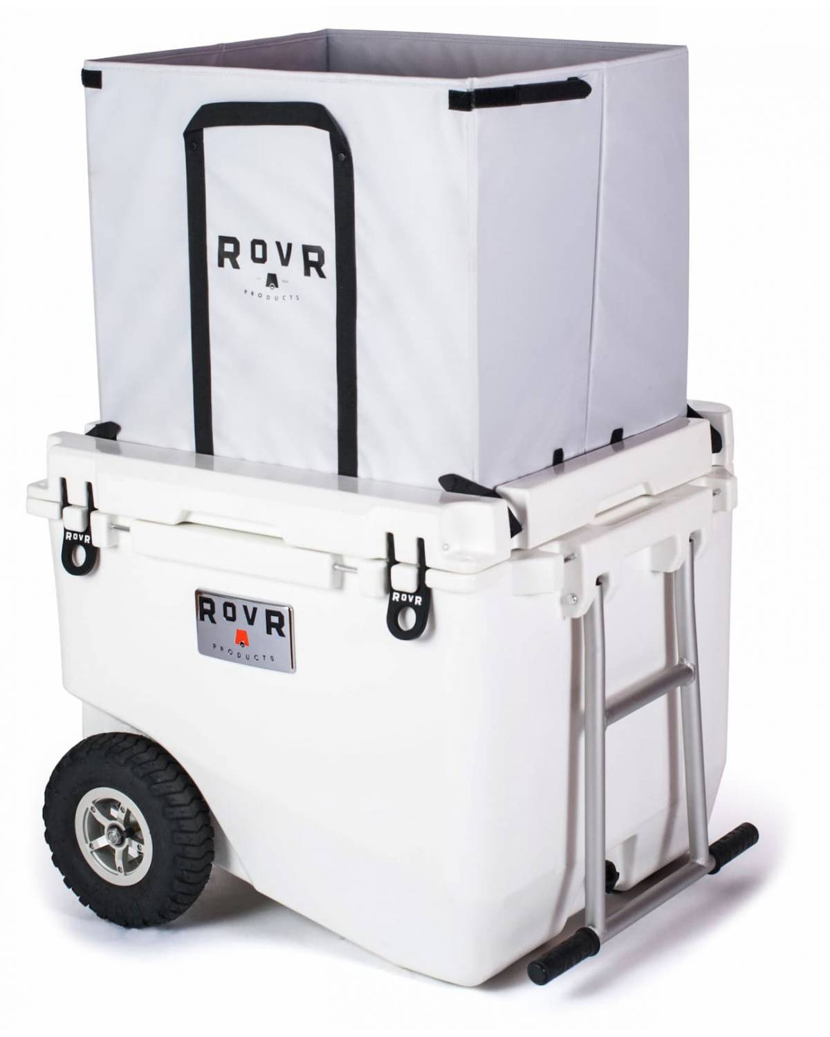 ROVR RollR 80 Cooler - Powder with bag front right angle