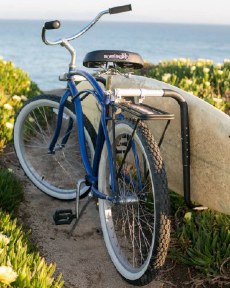 moved by bikes surfboard bike rack - longboard on a bike