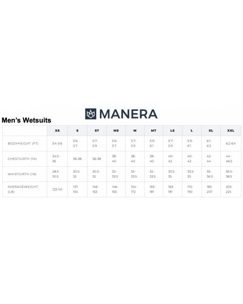 Manera Size Chart Wetsuits mens USA